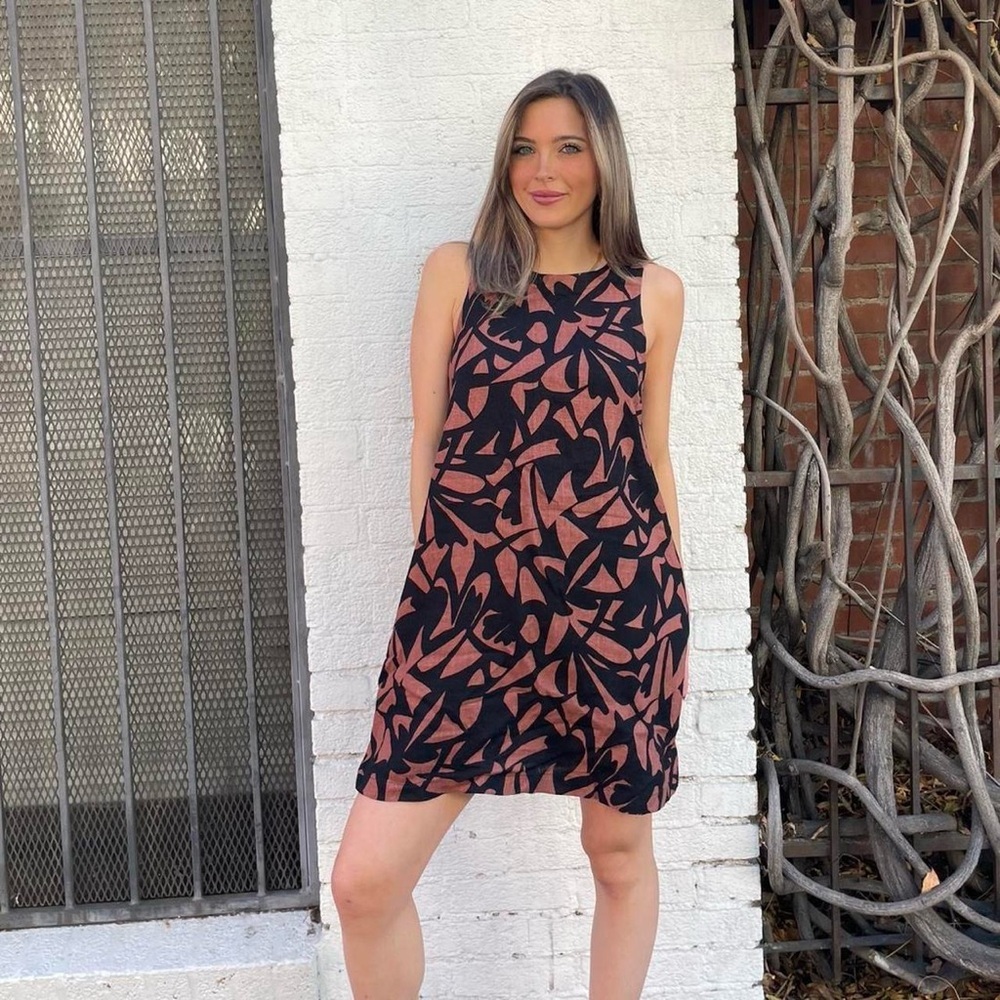 A new day brown and black geometric shape linen boho shift dress sz s - Picture 4 of 6